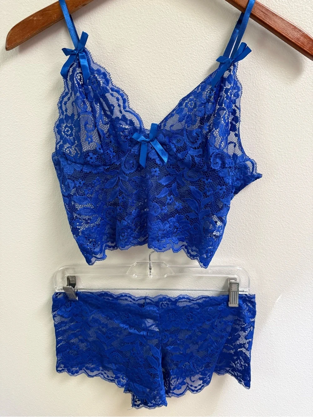 ROMWE Royal Blue Lace Bralette & Boyshort Set